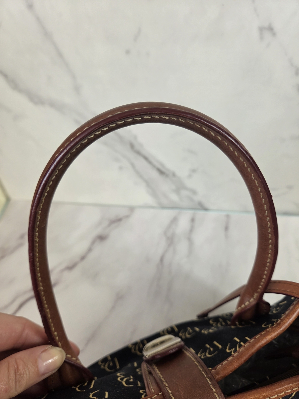 Dooney & Bourke Black Monogram Satchel with Brown Leather Trim - Picture 11 of 16